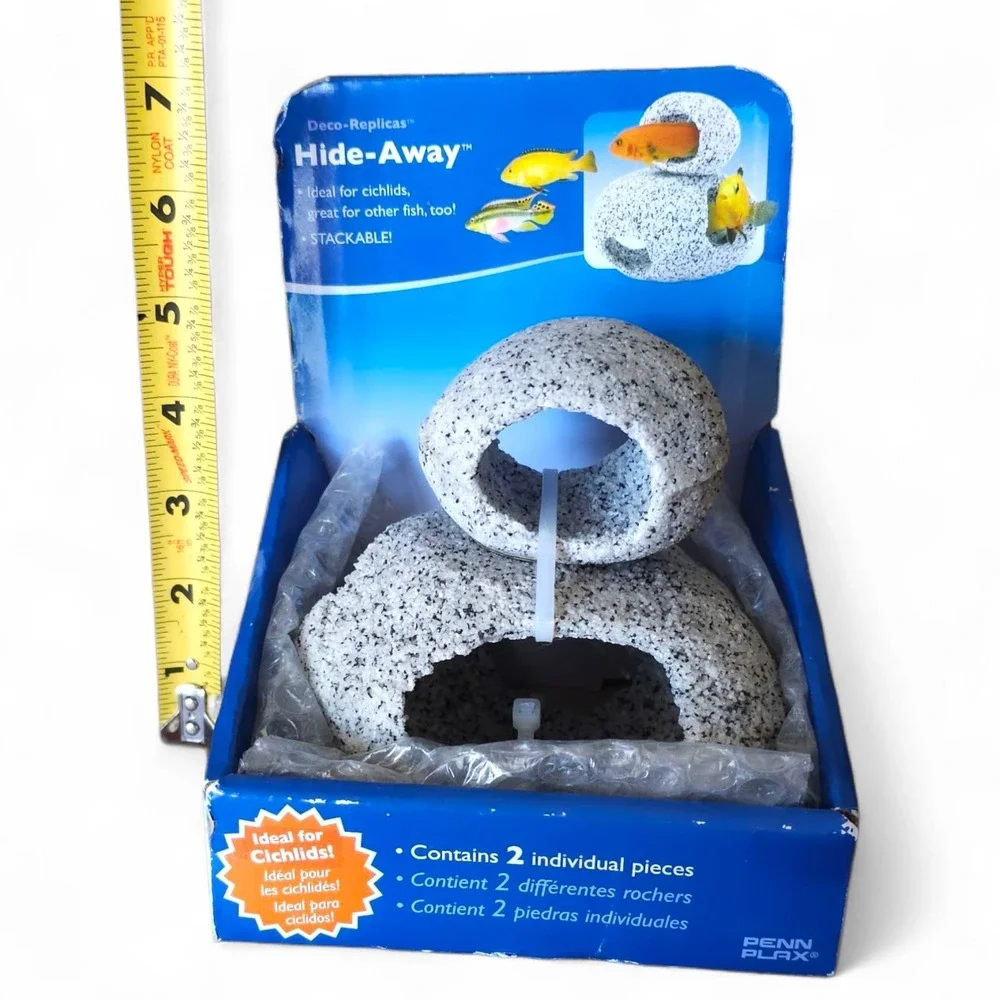 Penn-Plax Granite Stone Hide-Away Aquarium Decor 2pc Cichlid Fish Tank Rock Cave